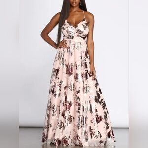 City Studio Pink Floral Spaghetti-Strap Maxi Dress Size 13